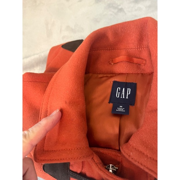 Vtg GAP Full Zip Toggles Collar 100% Wool Coat Color Burnt Orange Womens Size M - Picture 15 of 16